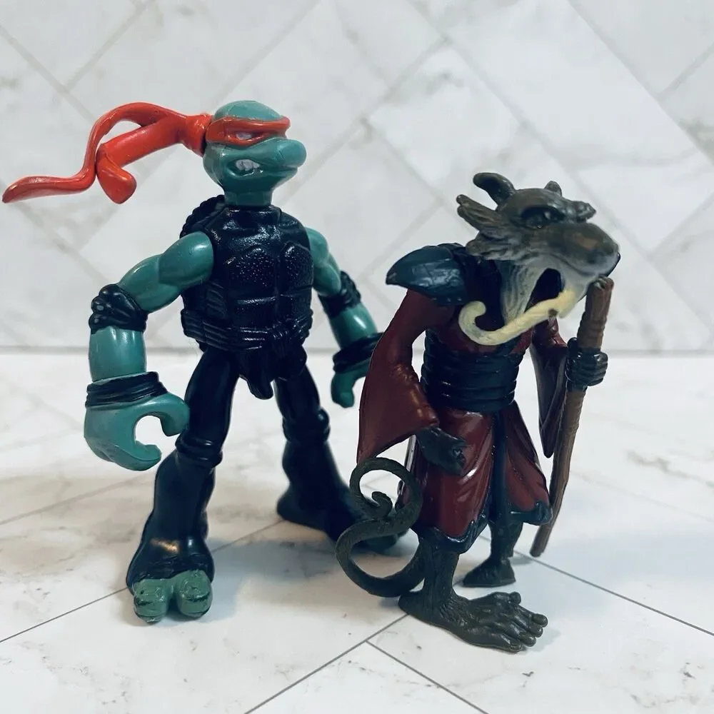 Vintage 2007 Splinter & Raphael Mini Mutant Ninja Turtle Action Figures Only